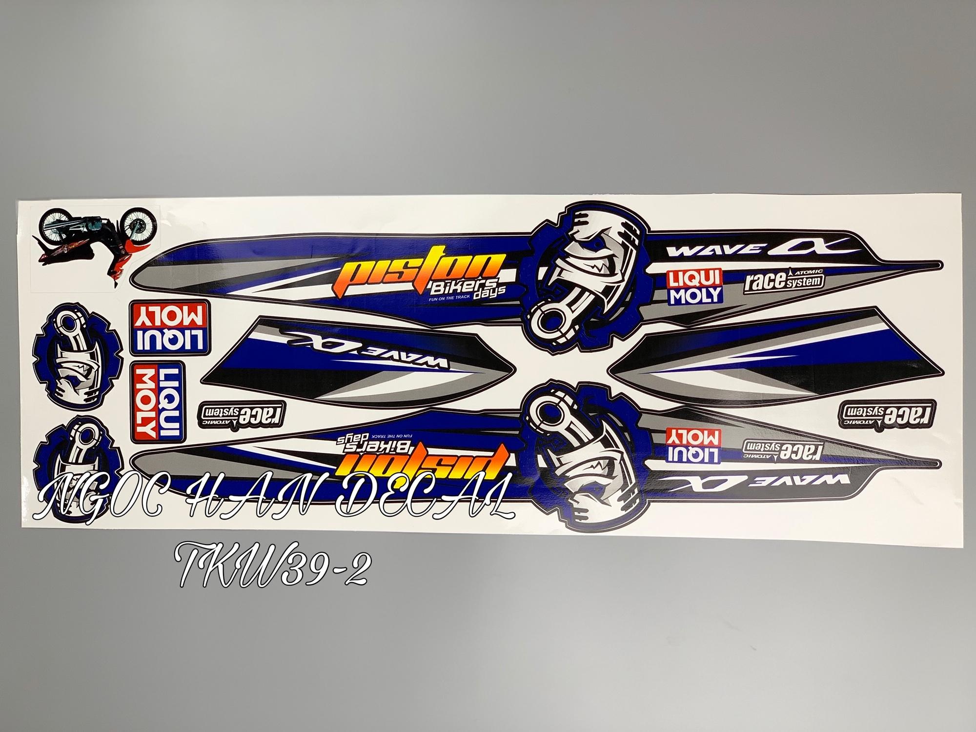 Tem chế nguyên bộ Piston màu xanh dương cho wave alpha -- NGỌC HÂN DECAL