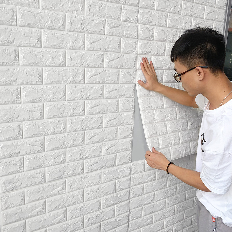 Tấm Xốp Dán Tường 3D Giả Gạch / Chịu lực, chống nước, chống ẩm mốc / 70x77cm (Màu săc : Xanh lá. Xanh dương, Vàng. Đỏ. Kem. Trắng. Hồng) - Giấy dán tường, Giấy dán giả gạch, Giấy dán tường chống thấm nước, Decal trang trí