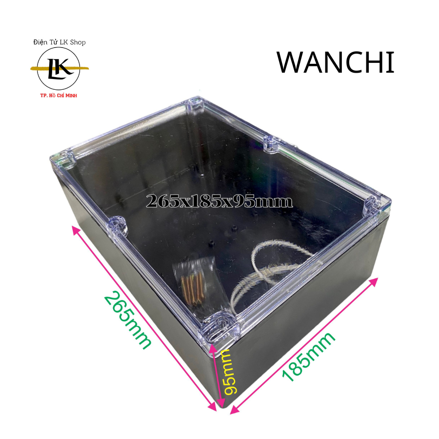 Hộp nhựa abs wanchi màu đen nắp trong 265x185x95mm wanchi - điện tử lk shop