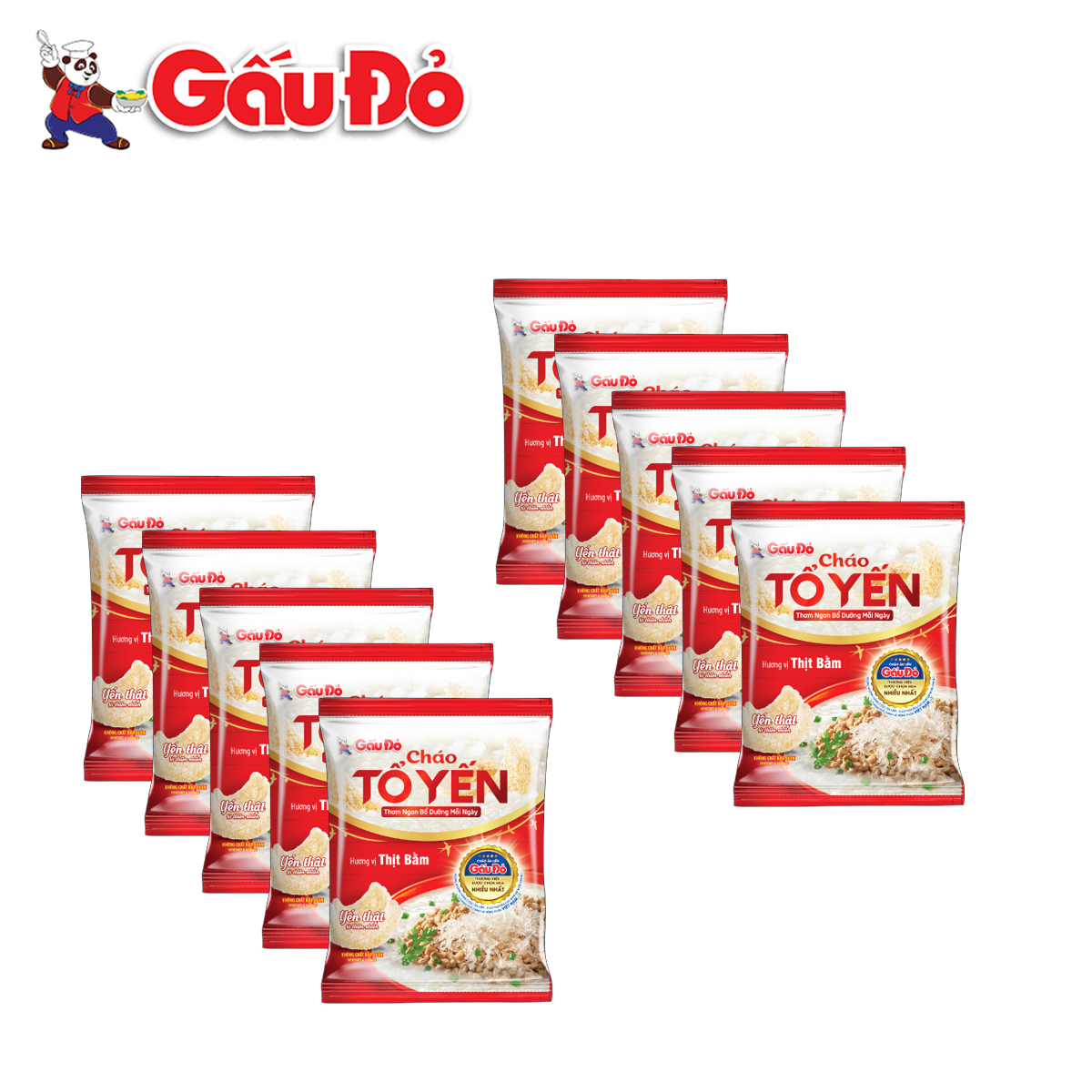 Combo 10 gói cháo tổ yến hương vị thịt bằm oats minced meat instant porridge gấu đỏ