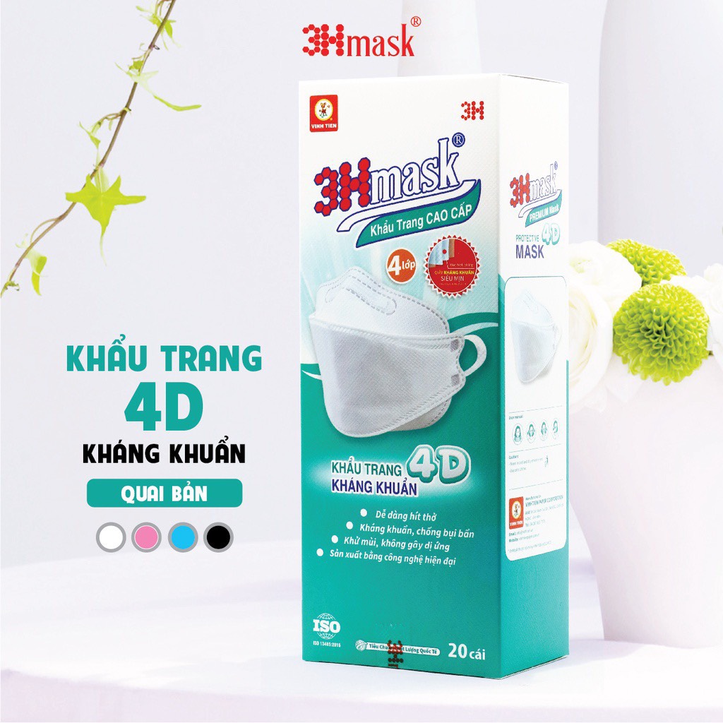 Quai tròn đeo êm ái- Thùng 25 Hộp 500 cái khẩu trang 4D Vĩnh Tiến chính hãng cao cấp