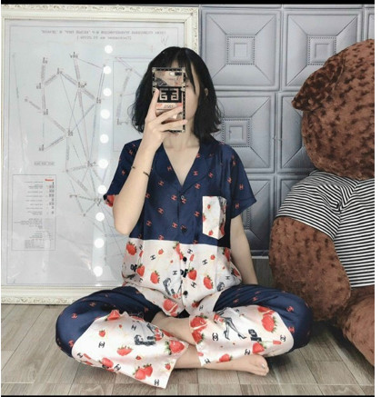 Đồ mặc nhà nữ - Bộ ngủ lụa satin cao cấp tay ngắn quần dài