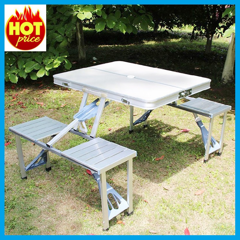 Bộ bàn ghế gấp gọn thông minh, bàn xếp nhôm dã ngoại, du lịch ngoài trời, bàn liền 4 ghế gấp gọn siêu nhẹ
