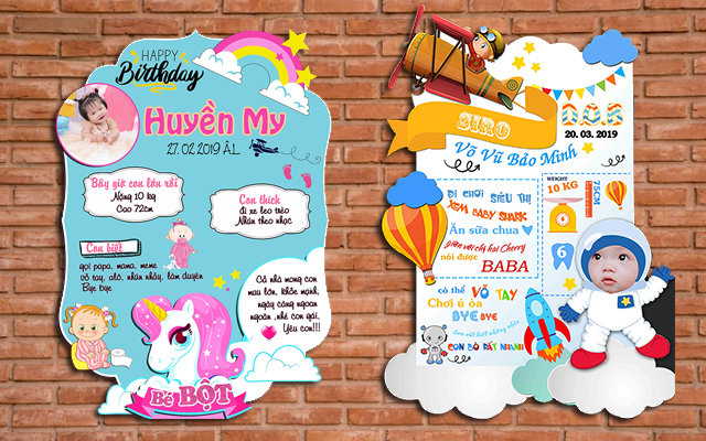 Nhận đặt gấp chibi Bảng thành tích trang trí sinh nhật thôi nôi bé trai bé gái-