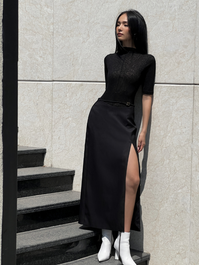 Coco sin - váy kaki đen xẻ tà