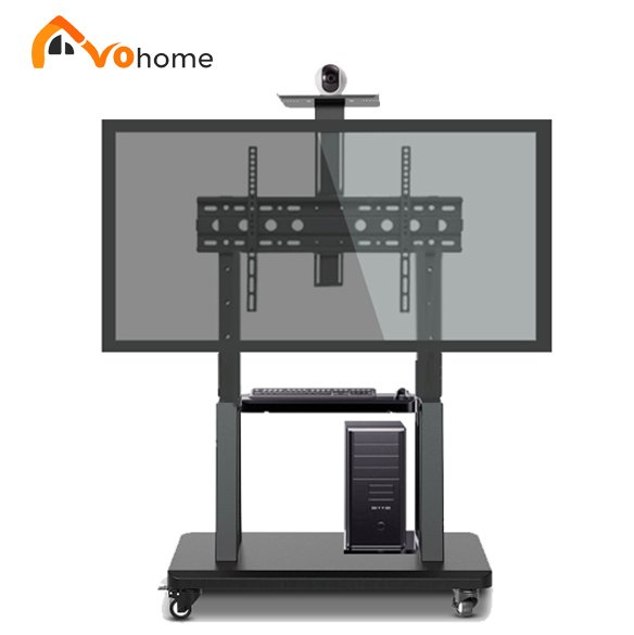 Giá Treo Tivi Siêu Tải Trọng Bánh Xe, Loại Cột Kệ Treo Tivi Hai Tầng Từ 32 - 75 Inch Có Khay Camera Kết Hợp Chỗ Để CPU