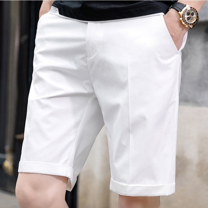 Quần short nam trắng kaki, quần kaki nam ngắn trắng co giãn cao cấp mặc thoải mái màu trắng đen H3