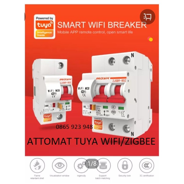 Aptomat wifi/zigbee thông minh tuya - át tổng - cầu dao tổng thông minh wifi /zigbee hệ tuya/smart life công suất 63a