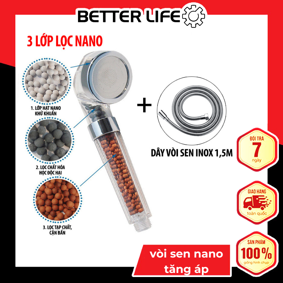 Vòi sen tắm cao cấp lọc nước công nghệ Nano tăng áp ( bộ đầy đủ và đầu vòi sen lẻ ) - BetterLife