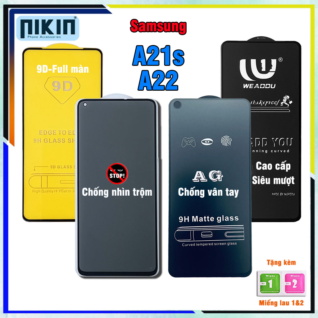 Kính cường lực Samsung A22 / Samsung A21s - Full màn cao cấp chống nhìn trộm , chống vân tay, weaddu, không full không viền - Nikin Official