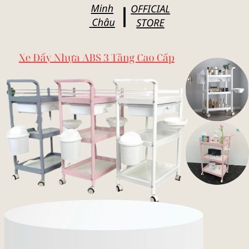 Xe đẩy nhựa 3 tầng | xe đẩy nhựa mẫu mới 3 tầng có bát đựng nước