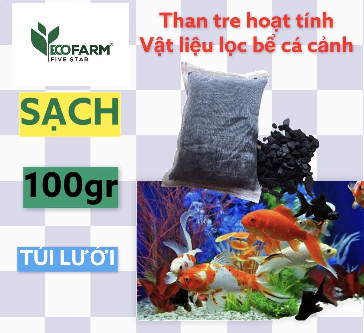 Than tre hoạt tính vật liệu lọc bể cá cảnh 100gr