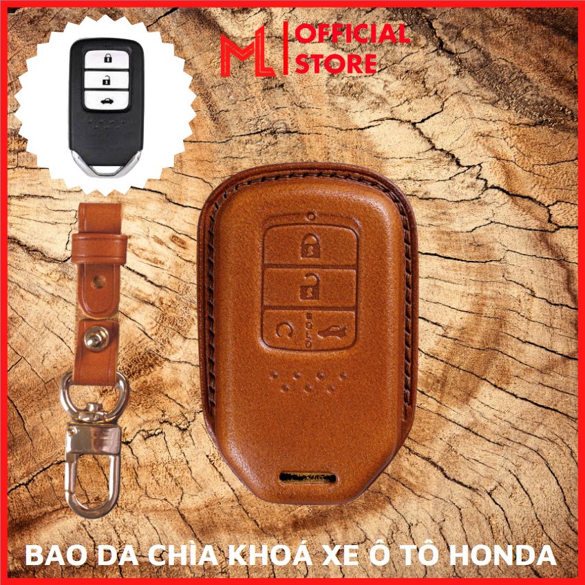 Bao da chìa khoá hon-a3 honda crv, hrv, civic, city smartkey 3 nút bấm ốp chìa khoá ép form da thật may thủ công vỏ ốp chìa khoá xe ô tô