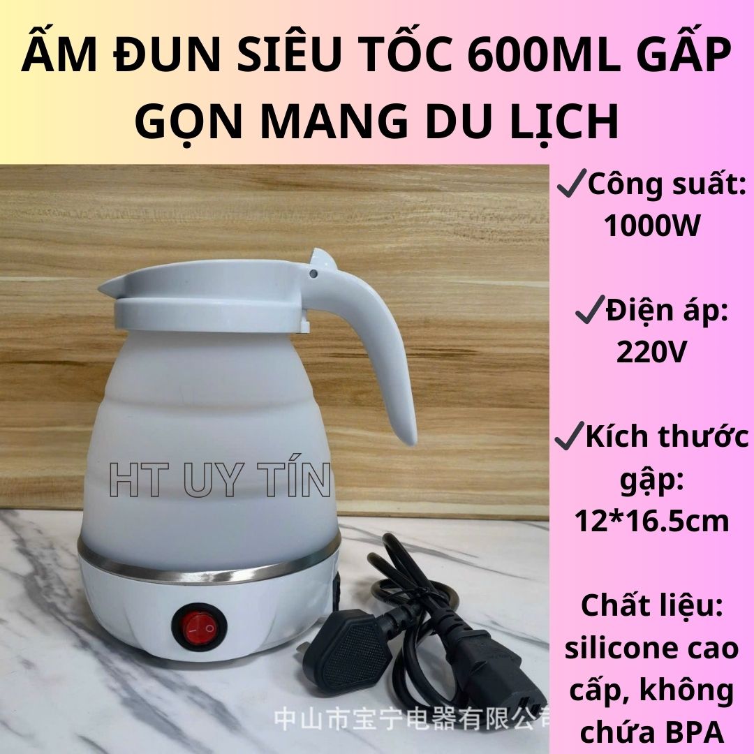 Ấm đun siêu tốc mini gấp gọn mang du lịch tiện lợi