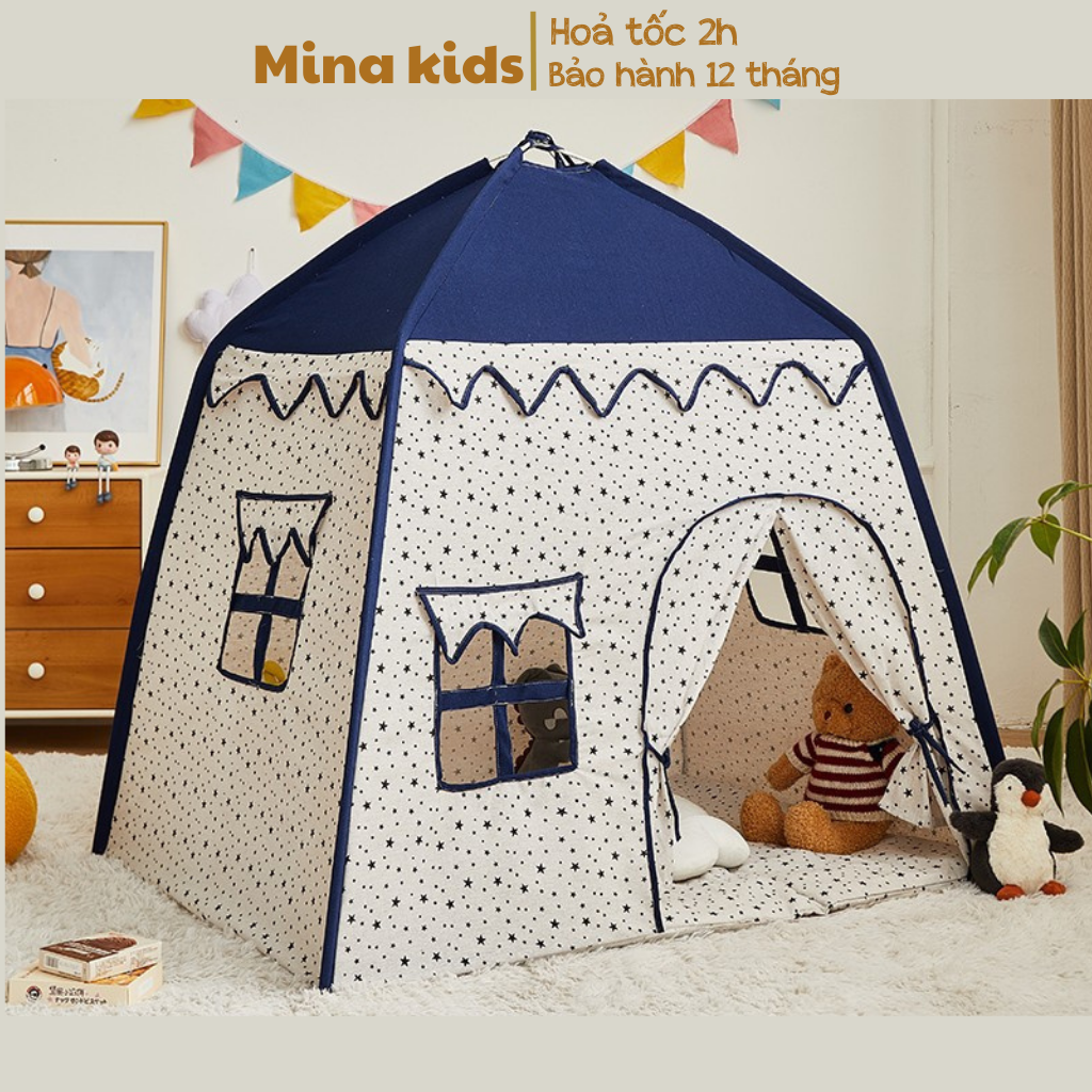 Lều cho bé công chúa hoàng vải mềm, khung nhựa chắc chắn, đồ chơi trẻ em