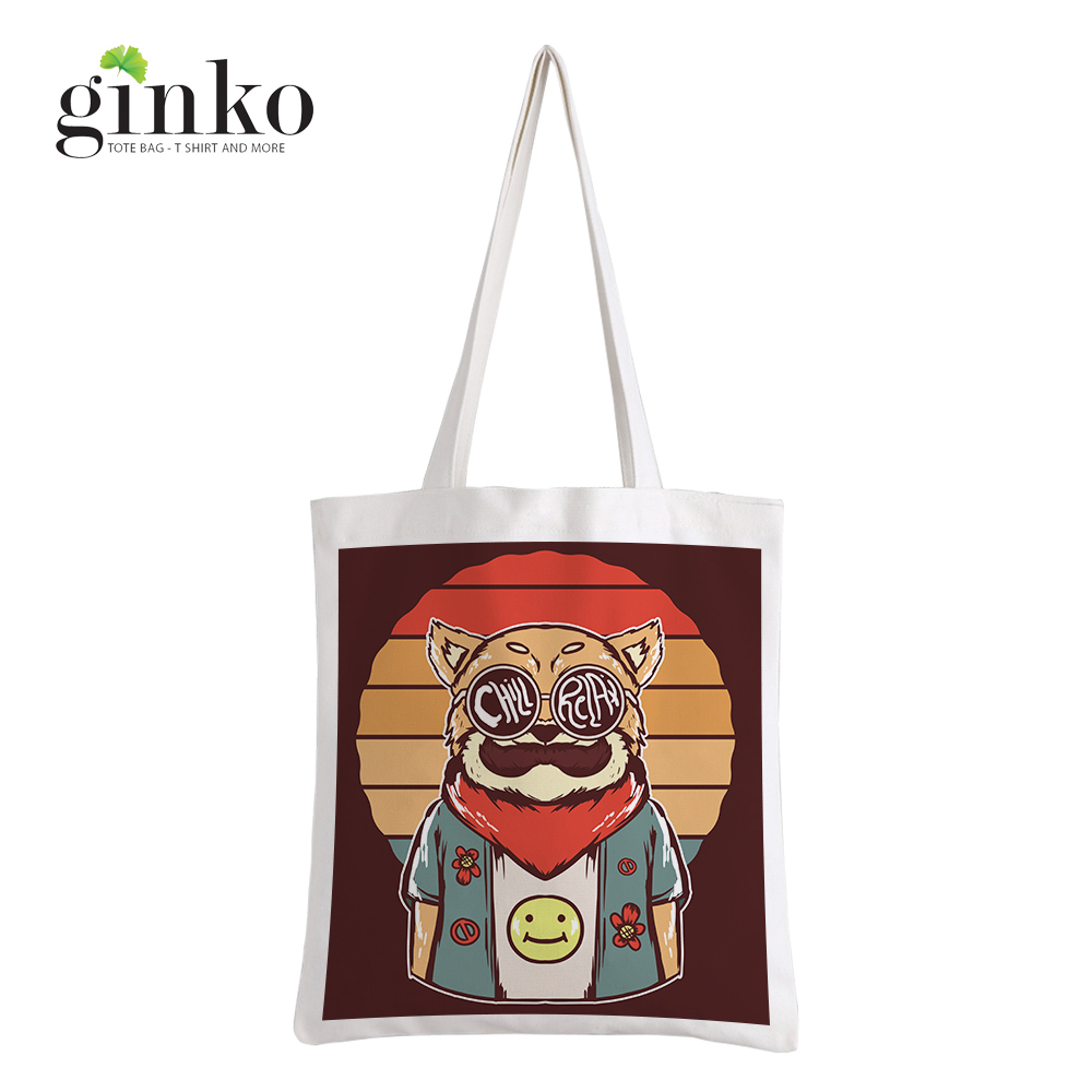 Túi vải tote GINKO kiểu basic dây kéo in hình Dogs G203