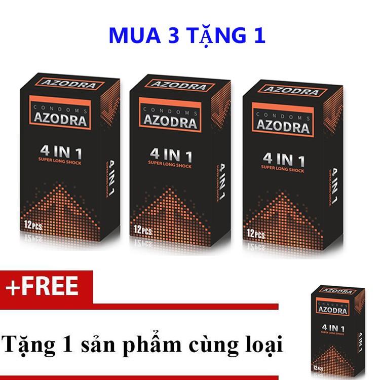 Bộ 3 hộp Bao Cao Su Kéo Dài Thời Gian Gân Gai Azodra 4 in 1 Hộp 12 Cái + Tặng 1 Azodra 4 in (12 bao) cùng loại