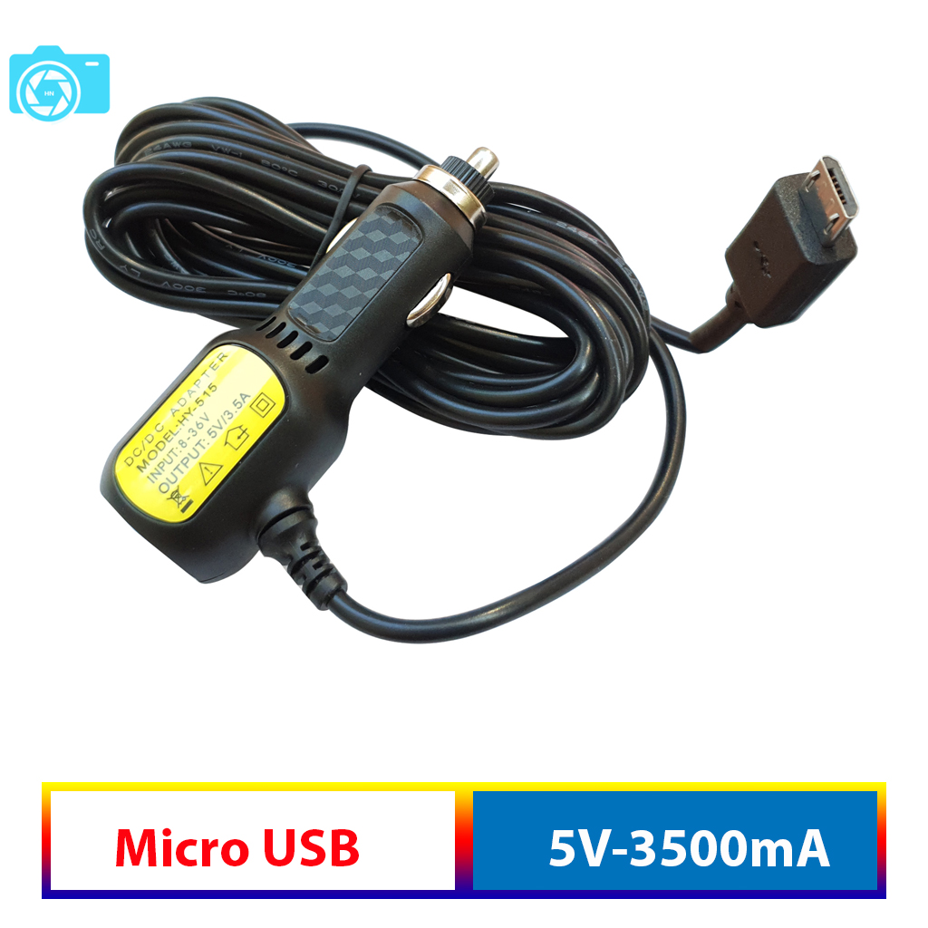 Tẩu cấp nguồn camera hành trình, chân Micro USB, kèm 02 cổng USB sạc điện thoại, dây dài 3.5m