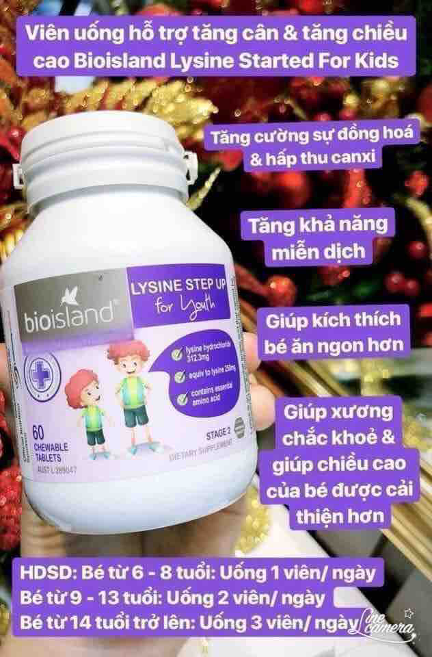 Tăng chiều cao lysine bioislsand úc lọ 60 viên cho bé từ 6 tuổi