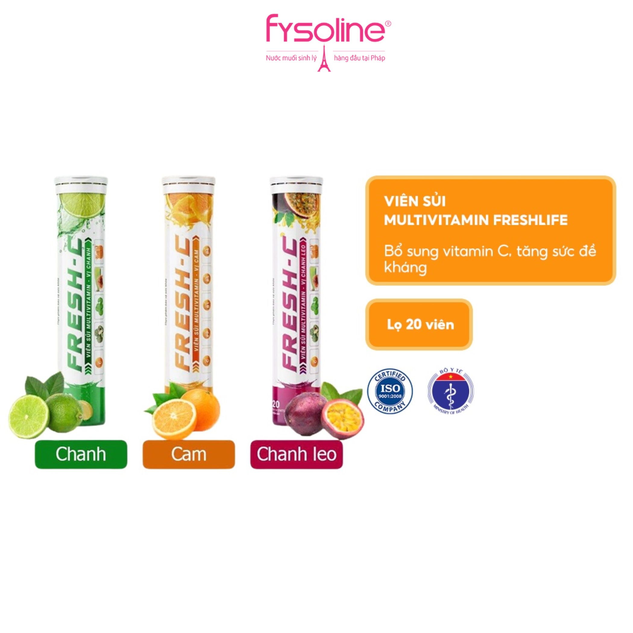 Viên sủi Multivitamin Freshlife bổ sung vitamin C, tăng cường sức đề kháng bảo vệ sức khỏe lọ 20 viên Fysoline