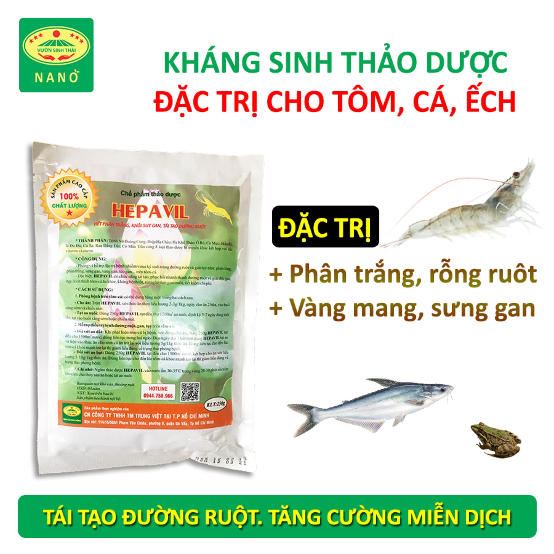 Chế phẩm sinh học Thảo Dược HEPAVIL - Khỏi lo bệnh rỗng ruột, phân trắng, vàng mang, sưng gan trên Tôm, Cá, Ếch
