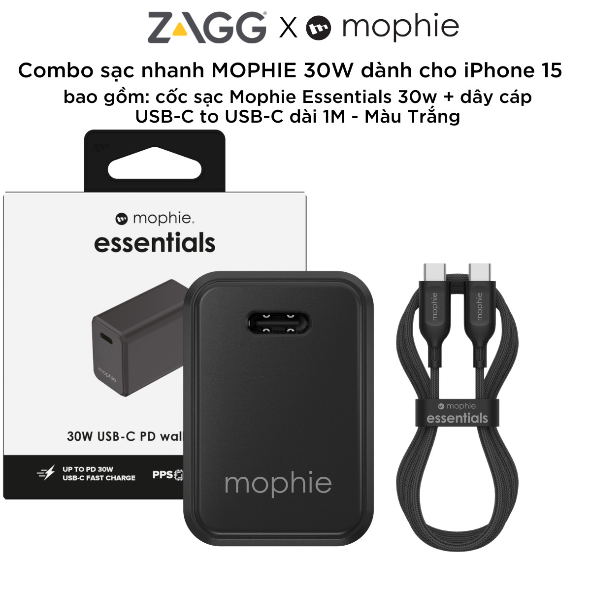 Combo sạc nhanh MOPHIE PD  20w/ 30w cho IPHONE 15 Series
