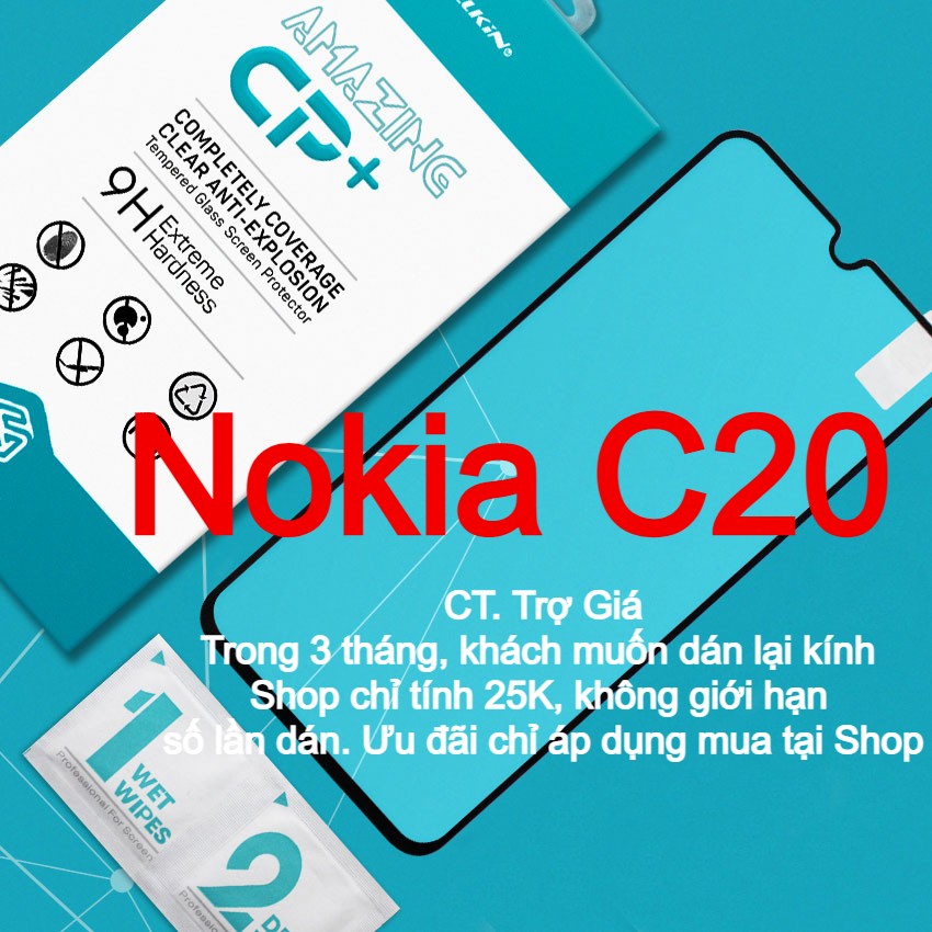 Miếng kính cường lực cho Nokia C20 Full màn hình hiệu Nillkin.tw