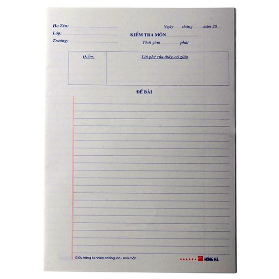 5 Tập Giấy Kiểm Tra Kẻ Ngang Hồng Hà 4913