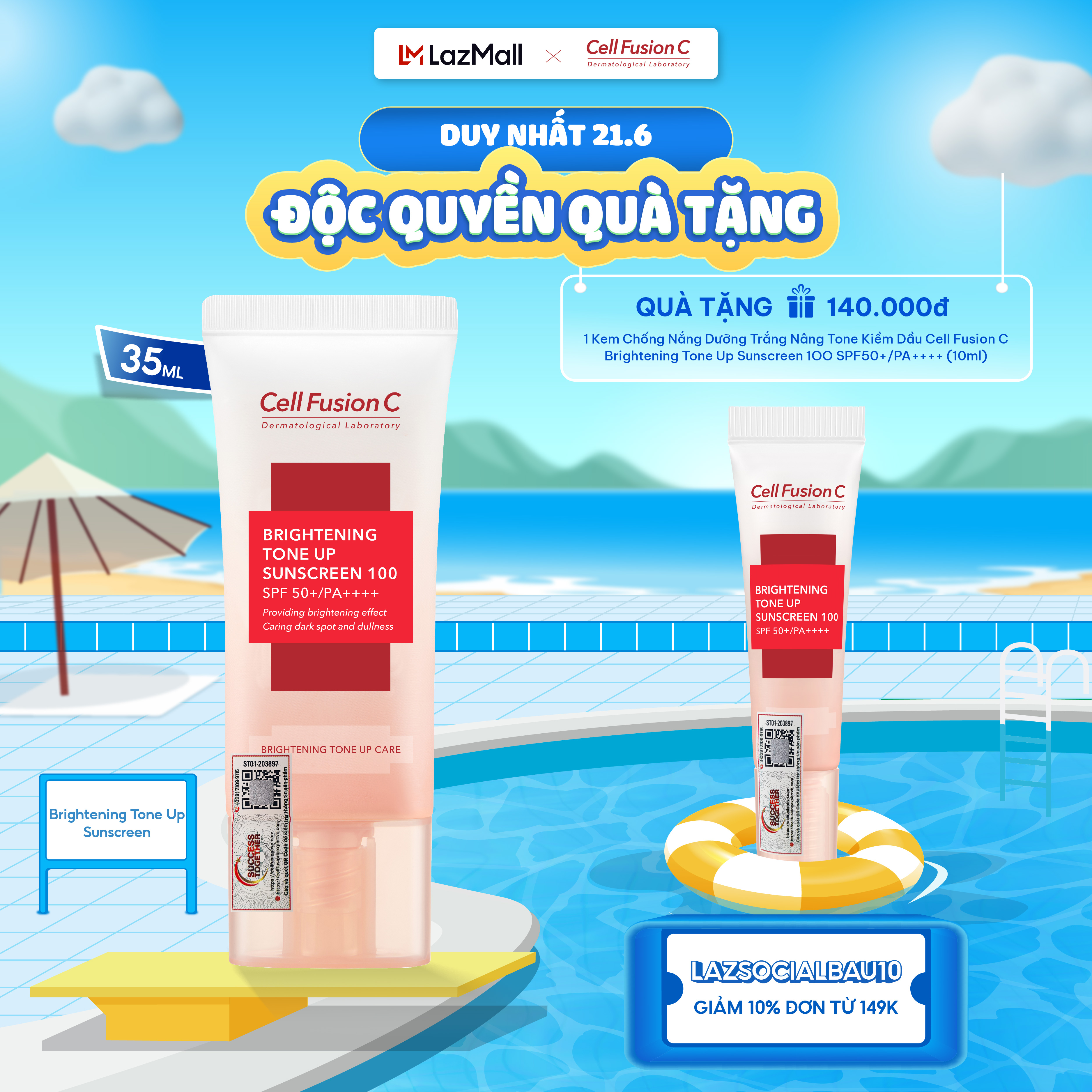 Kem Chống Nắng Dưỡng Trắng Nâng Tone Da Cell Fusion C Brightening Tone Up Sunscreen 100 SPF50+/ PA ++++