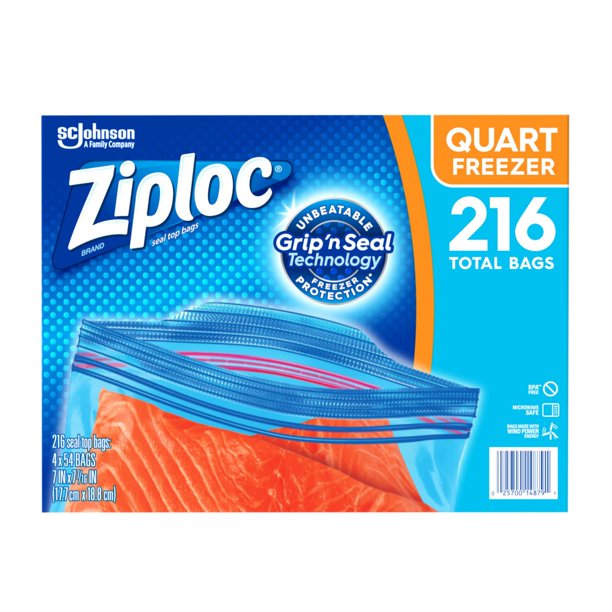 Túi zip đựng thực phẩm lạnh Ziploc Quart Freezer 216 cái - Tách lẻ hộp 54 túi