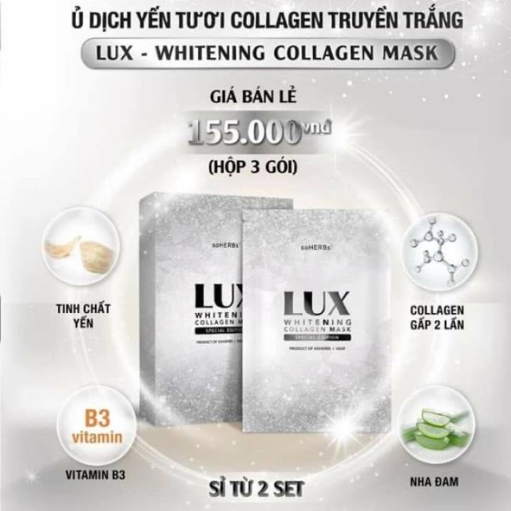 [HCM]1 hộp 3 gói Ủ trắng Lux tinh chất yến tươi collagen truyền trắng Lux soHerbs - LQ282