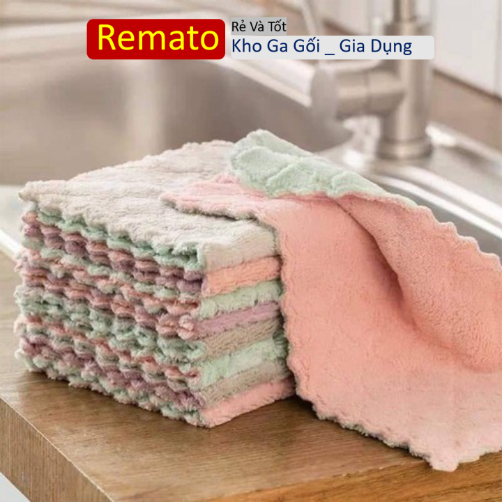 Set 10 khăn lau đa năng, khăn lau bếp 2 mặt siêu mềm, siêu thấm nước - giao màu ngẫu nhiên