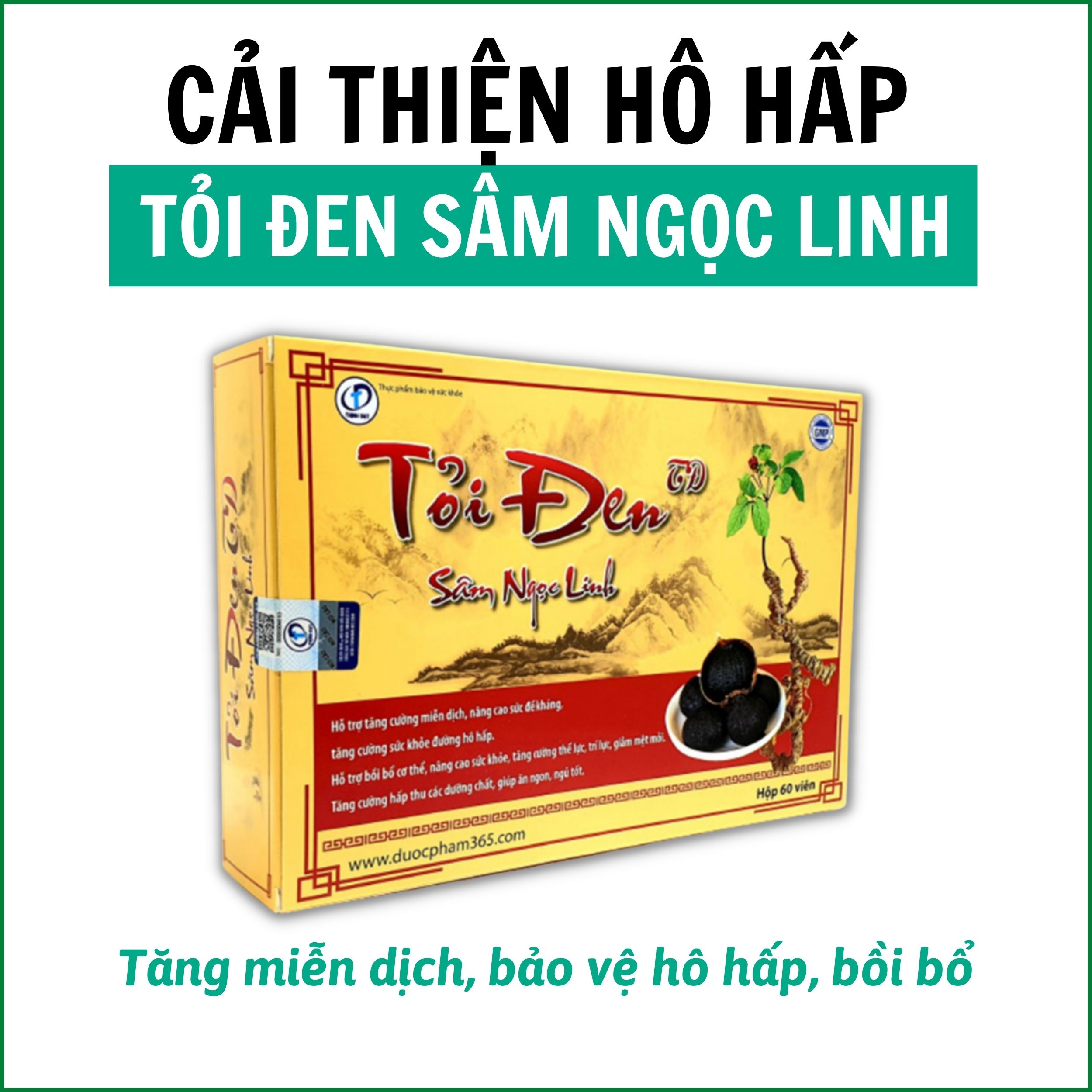 Tỏi Đen Sâm Ngọc Linh - Hỗ trợ giúp cải thiện hệ hô hấp, Giúp tăng cường miễn dịch, Giúp tăng sức đề kháng cho cơ thể (Hộp 60 viên)