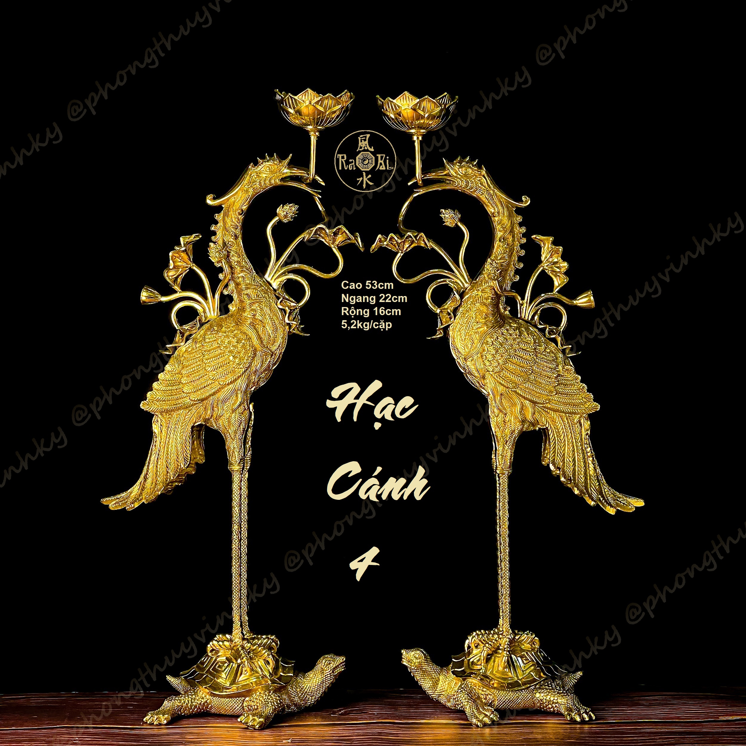 Cặp Hạc Cánh đứng Rùa 53cm - Vật Phẩm Đồng Thờ Cúng Vĩnh Tiến Cao Cấp