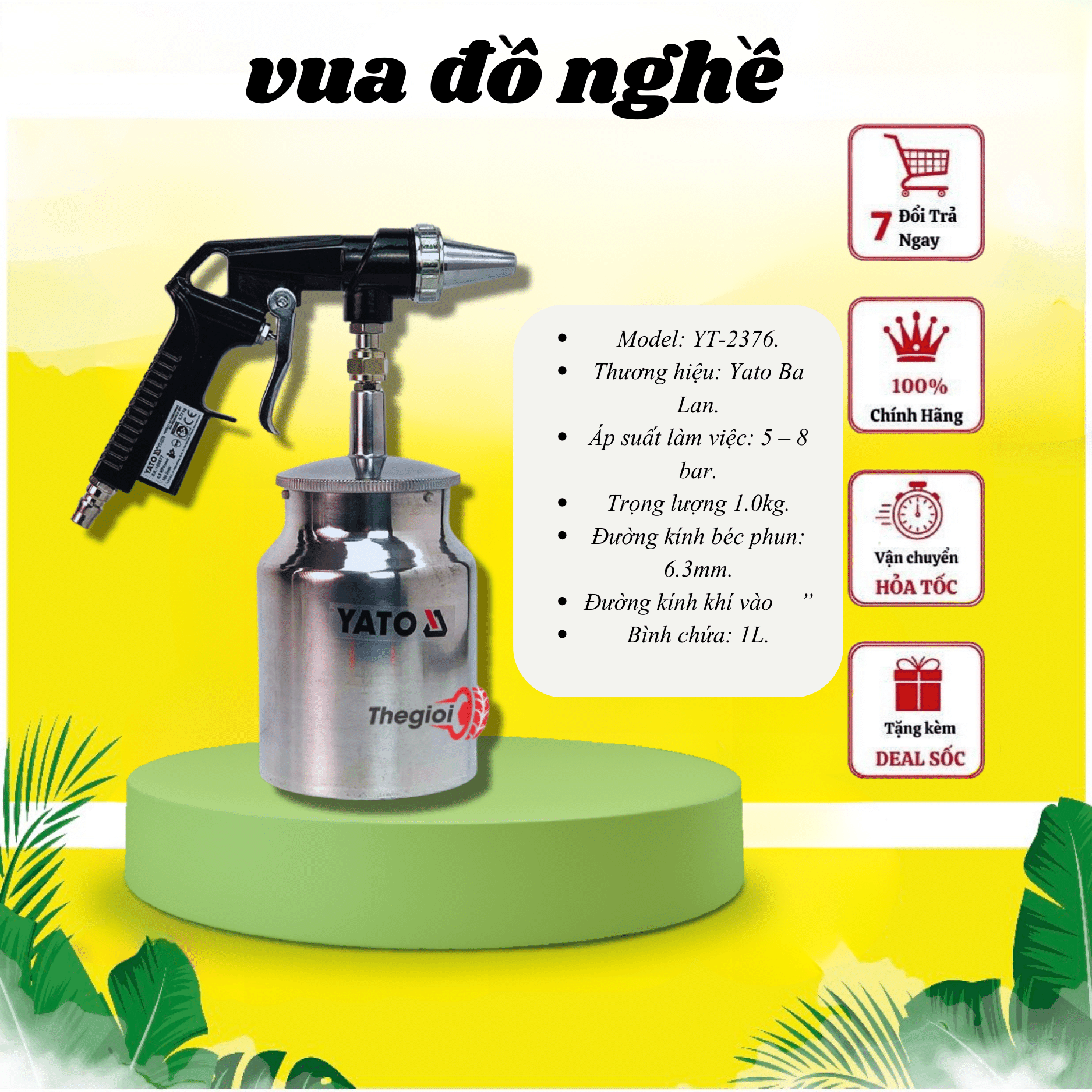 Súng phun cát cầm tay handtool dung tích 1l yato yt-2376 cao cấp