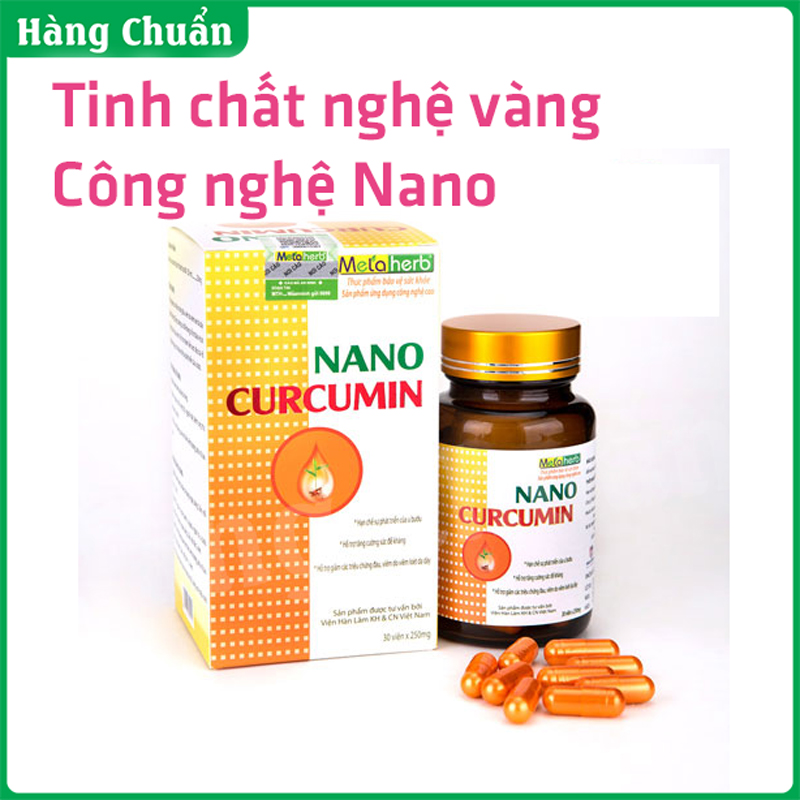 Hàng Chuẩn - Nano Curcumin Metaherb - Hộp 30 Viên Hỗ trợ điều trị dạ dày tá tràng Hiệu quả với Tinh chất nghệ nano - Cải thiện vấn đề Dạ dày - Tăng sức đề kháng giúp bình phục phụ nữ sau sinh - Sản phẩm chính hãng