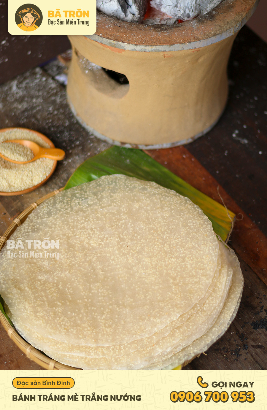Bánh Tráng Mè Trắng Chưa Nướng 20 Cái Đặc Sản Bình Định Bà Tròn