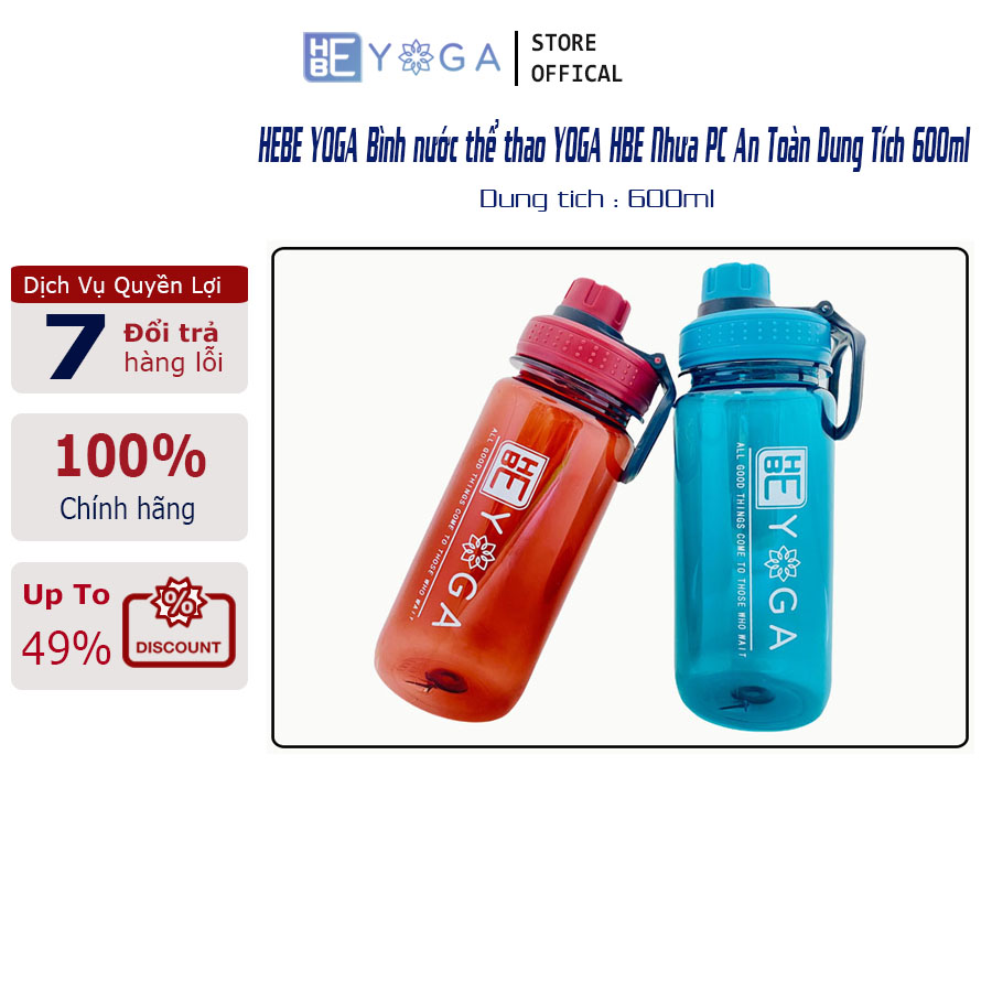 Bình nước thể thao hebeyoga 600ml tay cầm tiện lợi cao cấp