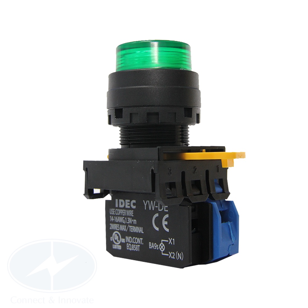 Nút nhấn idec có đèn, loại lồi, nhấn nhả yw1l phi 22mm, 24v ac/dc