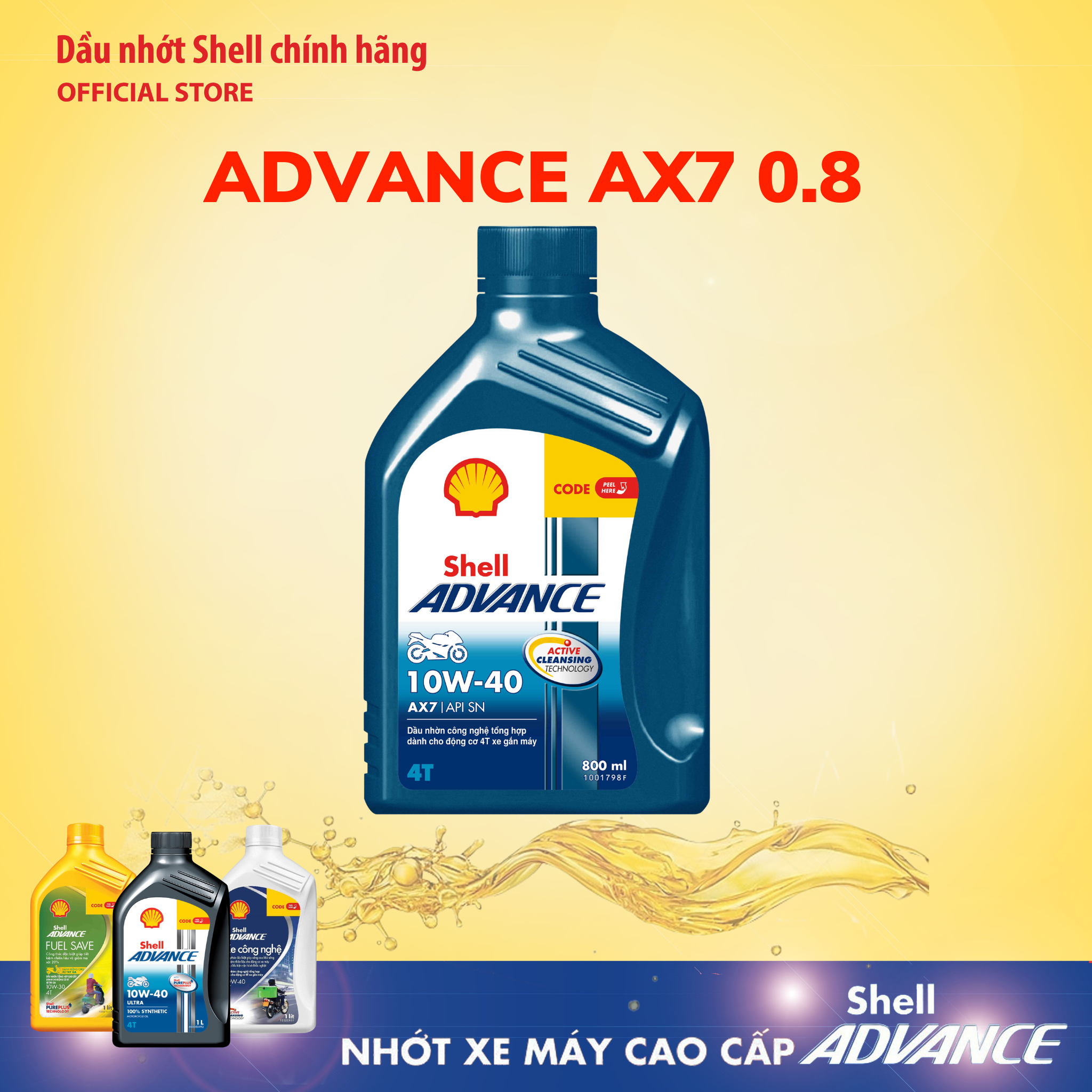 [Xe số 0.8L] Dầu nhớt cao cấp Shell Advance 4T AX7 SM 0.8L