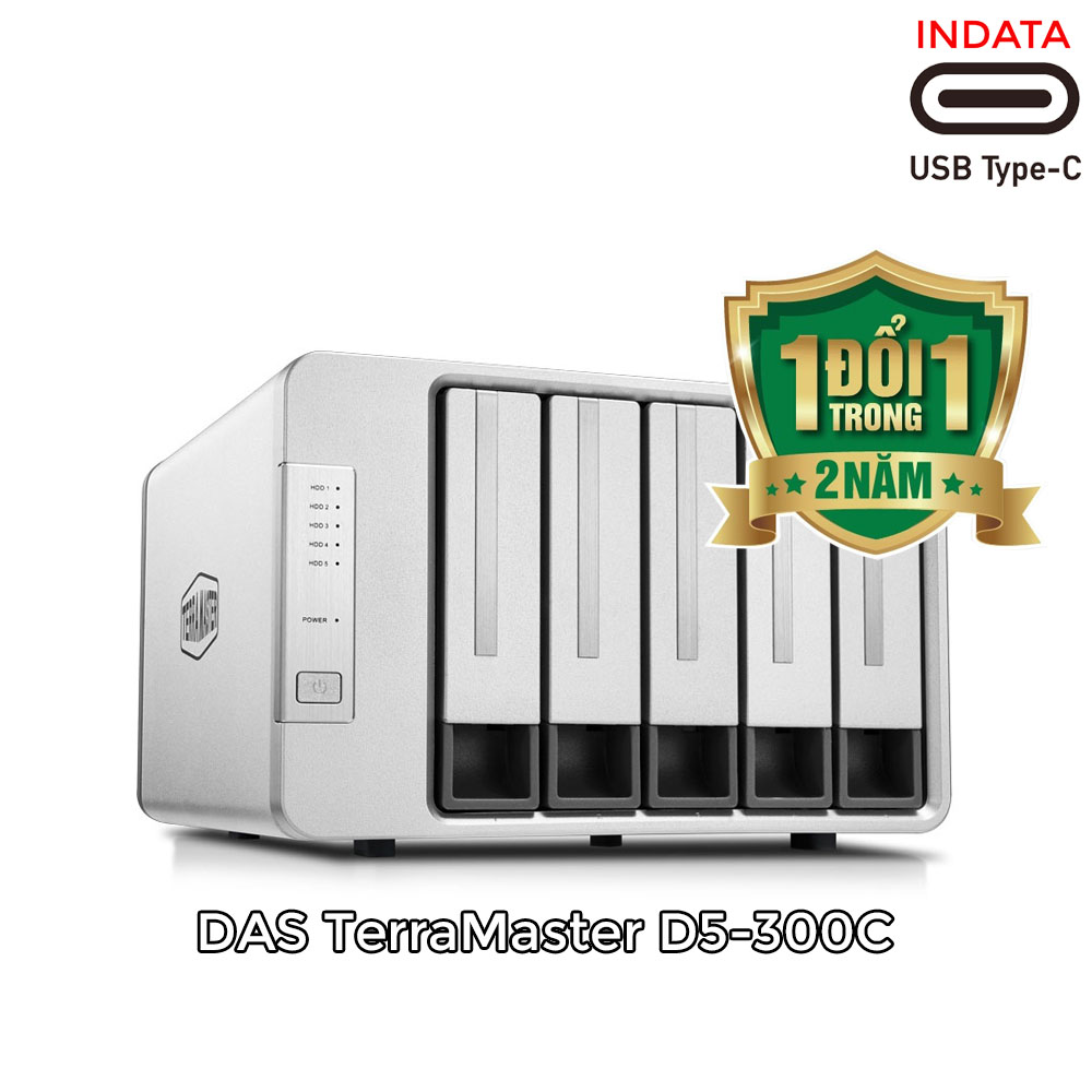 Bộ lưu trữ das terramaster d5-300c raid 2+3, usb type-c, 5 khay ổ cứng raid