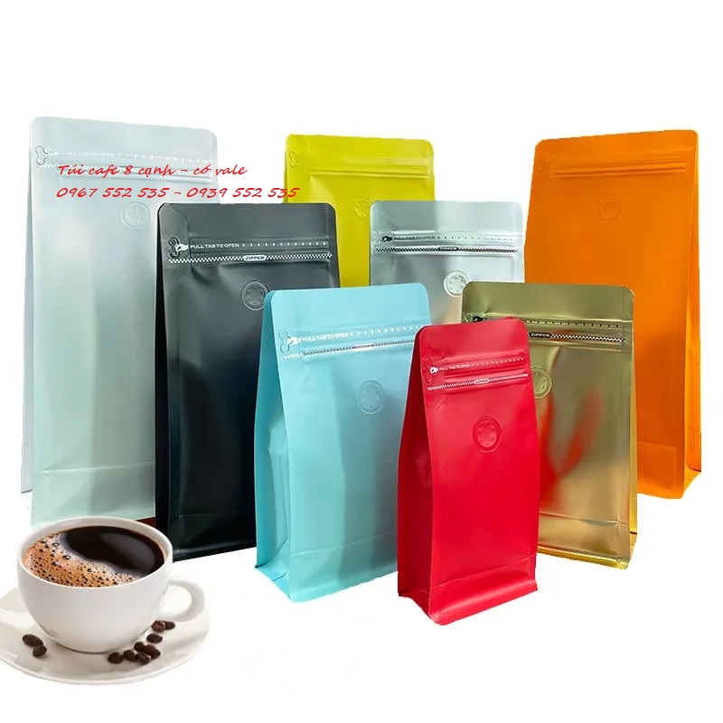 Túi Ziplock 8 cạnh cafe, nhiều màu -
