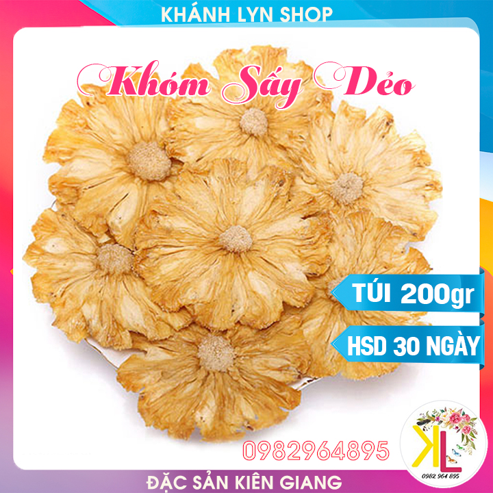 Khóm Khô Sấy Dẻo - Túi Zip 200g - Đồ ăn vặt NGON BỔ RẺ TỐT cho sức khỏe