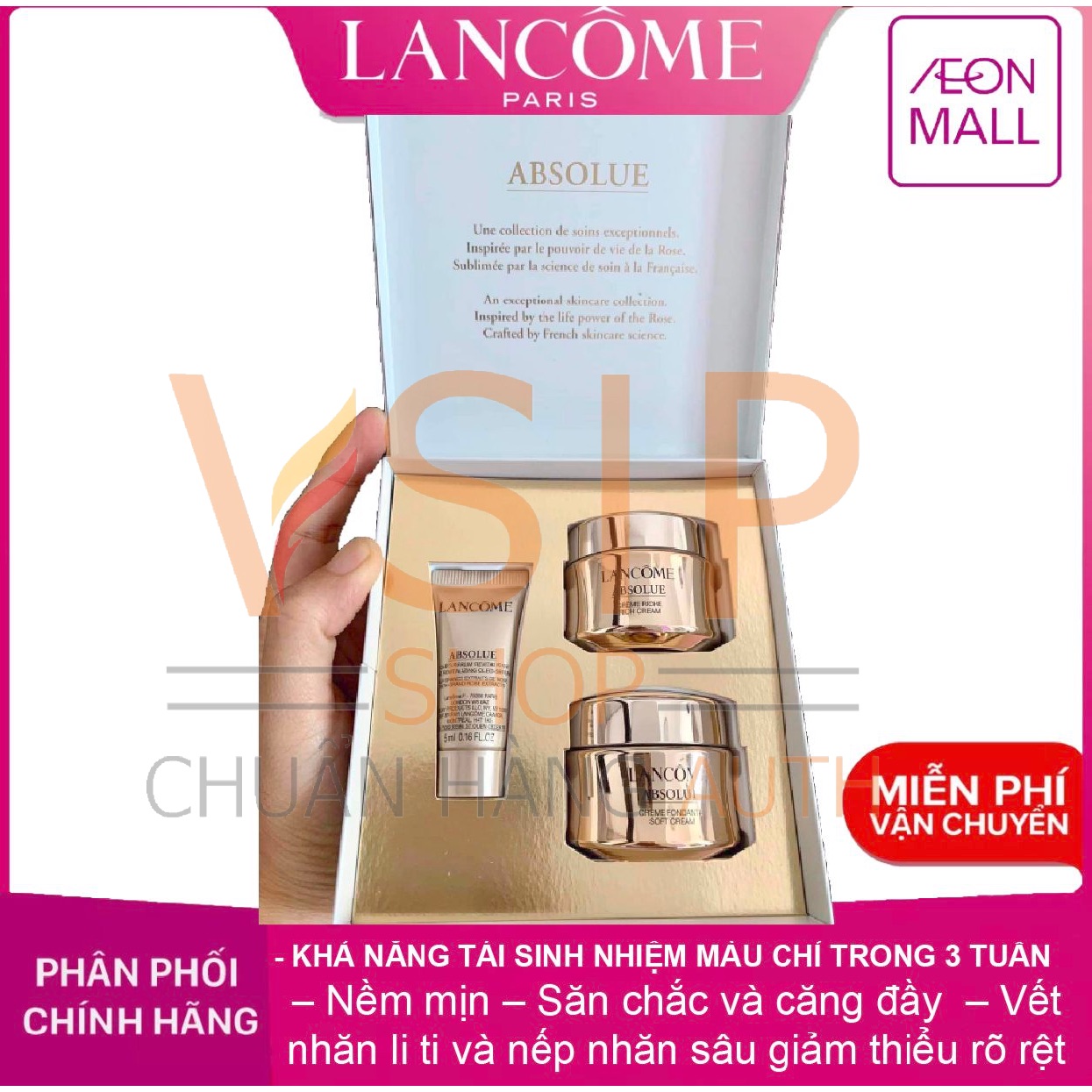 Bộ set Lancome Absolue -  Tái tạo, làm căng, săn chắc da và cho làn da tươi trẻ 15ml + 15ml + 5ml