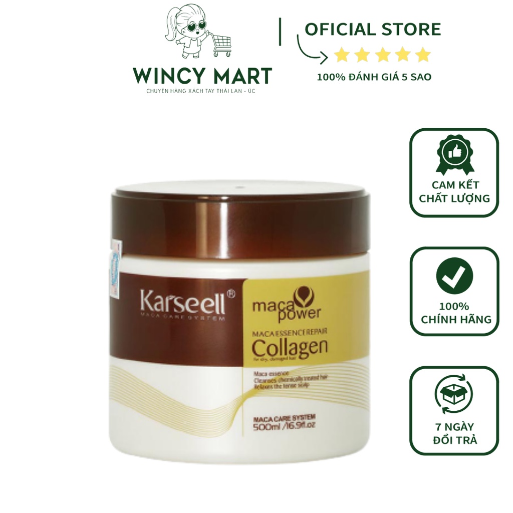 Hũ kem hấp ủ tóc giúp phục hồi karseel maca essence repair collagen 500ml - wincy mart shop