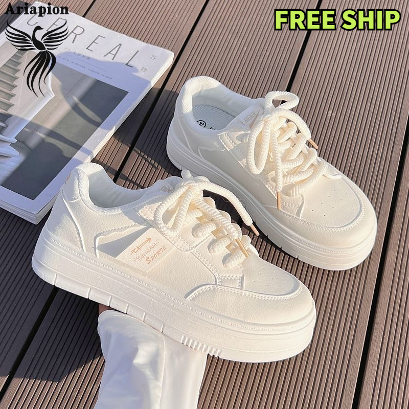 AriaPion White shoes with skirt, women's new trendy versatile niche design sneakers, thick-soled women's shoes