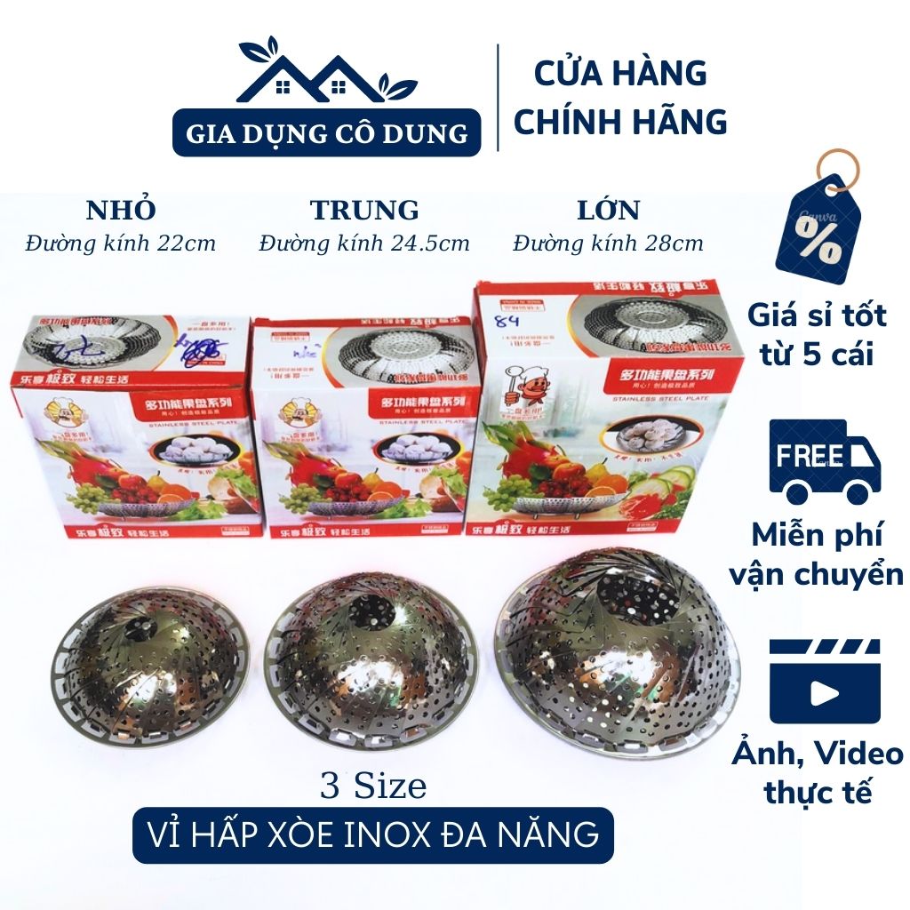 Vỉ hấp inox xòe 3 chân gấp gọn thông minh tiện lợi, xửng hấp inox đa năng