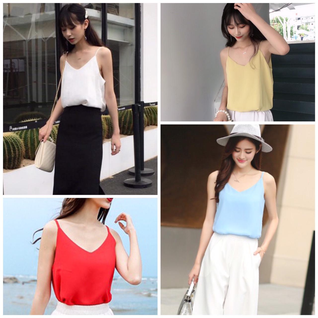 Áo voan lụa 2 dây cao cấp, thiết kế áo trơn đơn giản, sang trọng - Áo 2 dây chất voan lụa cực mềm mát nhiều màu