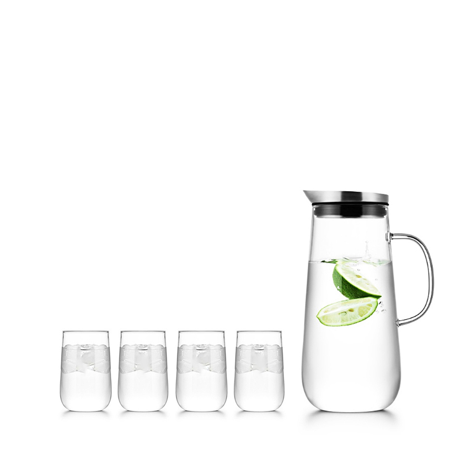 Bộ bình 4 ly thủy tinh nắp inox t67 1250ml