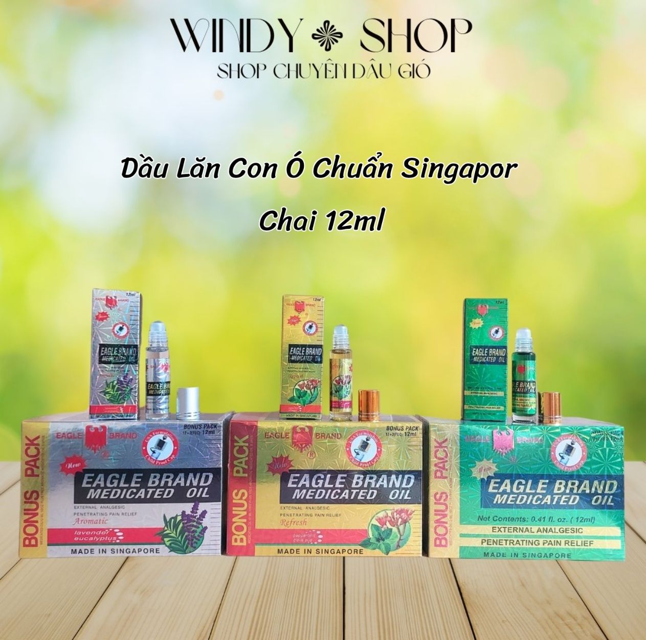 1 lốc 14 chai dầu gió singapore xanh/trắng/vàng dạng lăn 12ml